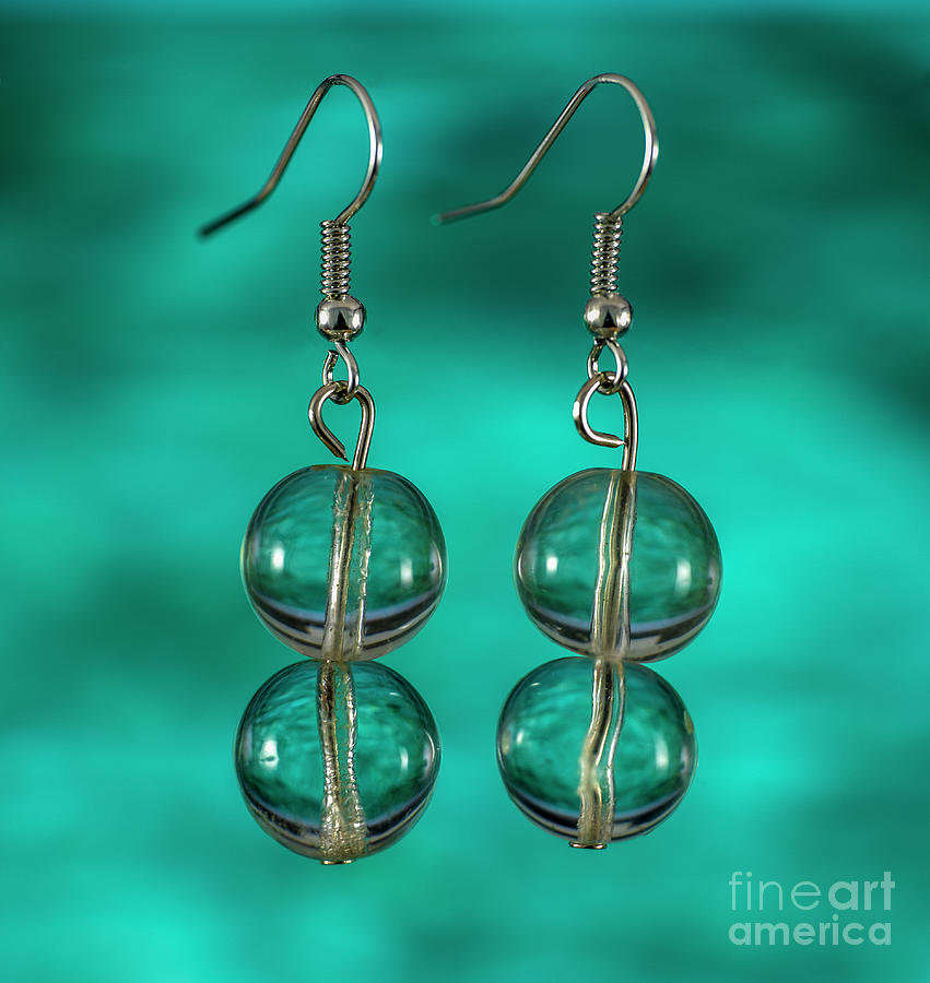 Rock crystal sphere earrings from antique lamps turquoise Photograph by Pablo Avanzini