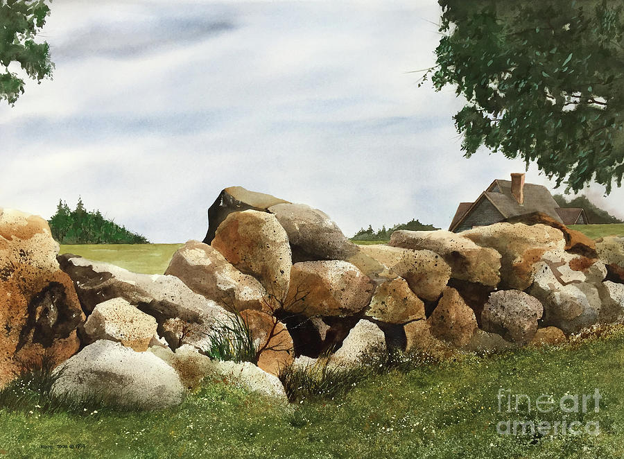 Rock Fence Painting by Monte Toon