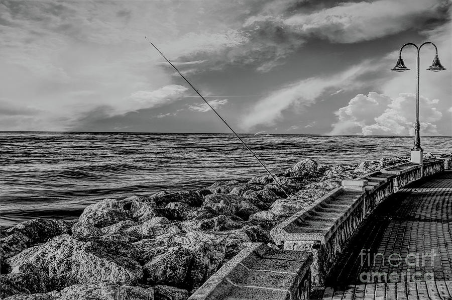 Rock fishing in Torremolinos Spain in Monochrome Photograph by Pics By Tony