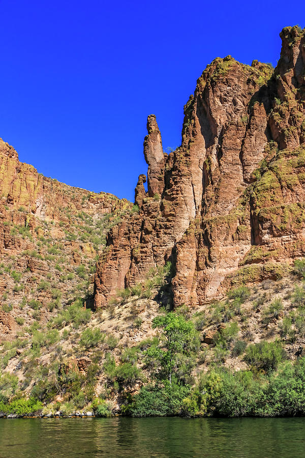 Rock Formations along Canyon Lake, Superstition Mountains Photograph by Dawn Richards