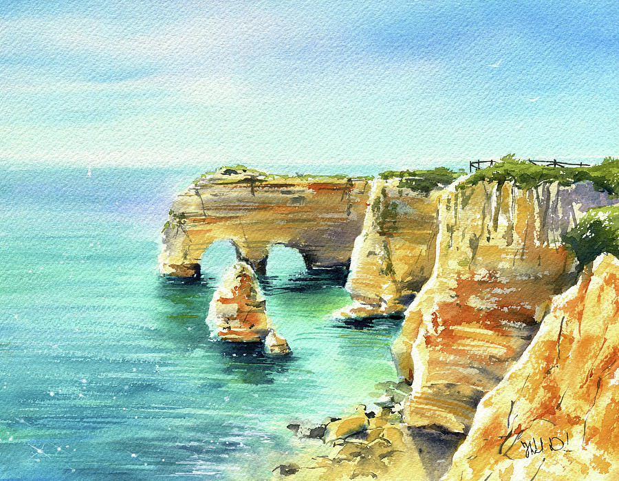 Rock Formations of Lagos Algarve Portugal painting Painting by Dora Hathazi Mendes