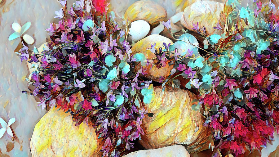 Rock garden with colorful flowers Painting by Patricia Piotrak