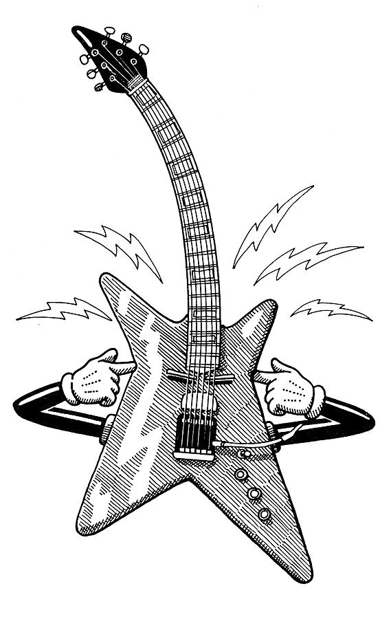 Rock Guitar Drawing by Dan Nelson - Pixels