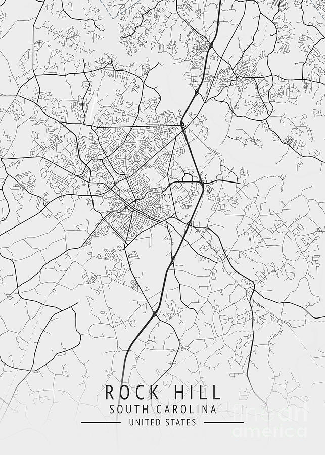 Rock Hill - South Carolina US Gray City Map Digital Art by Tien Stencil ...