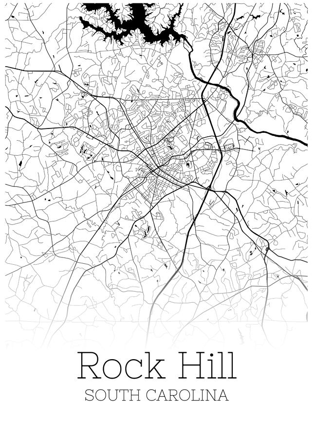 Rock Hill Map - South Carolina - City Map Painting by Homo Min