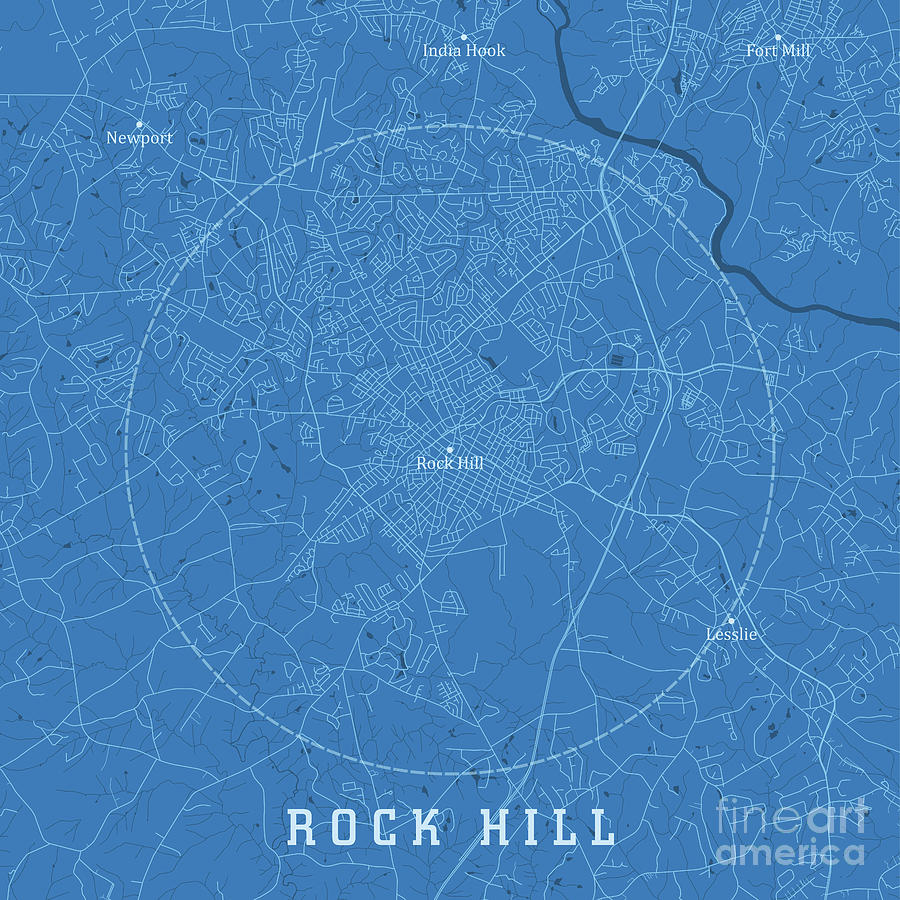 Rock Hill SC City Vector Road Map Blue Text Digital Art by Frank ...