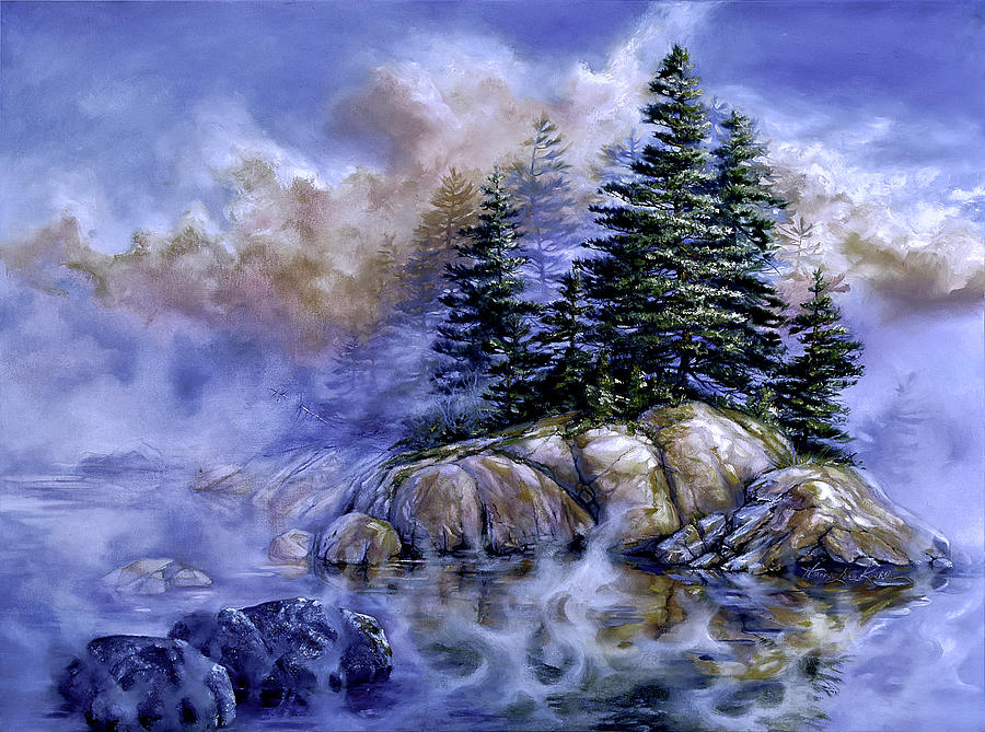Rock Island Mist Painting by Hanne Lore Koehler