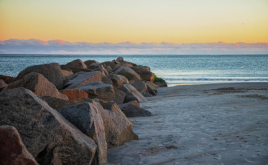 Rock Jetty Sunset - Atlantic Beach North Carolina Photograph by Bob Decker