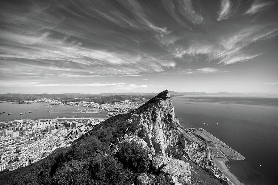 Rock of Gibraltar in Black and White Photograph by Artur Bogacki