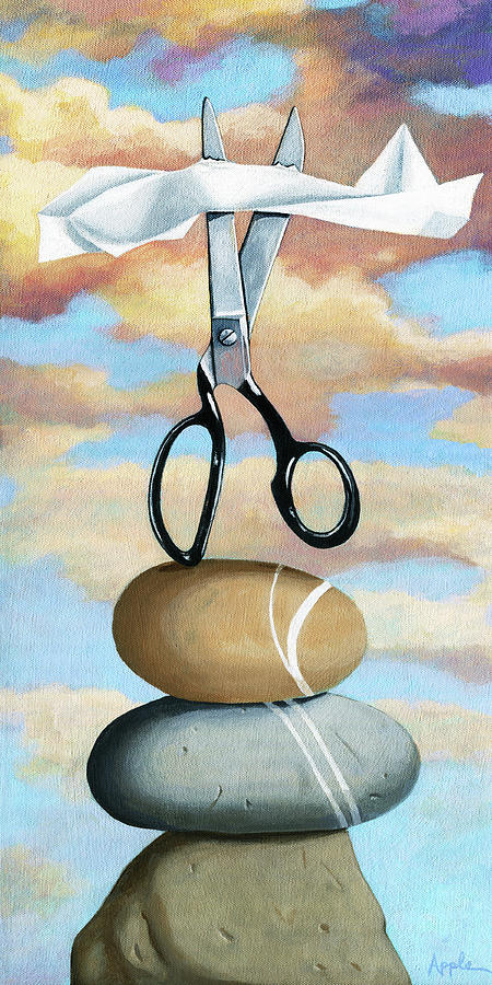 Still Life Painting - Rock, Paper, Scissors by Linda Apple