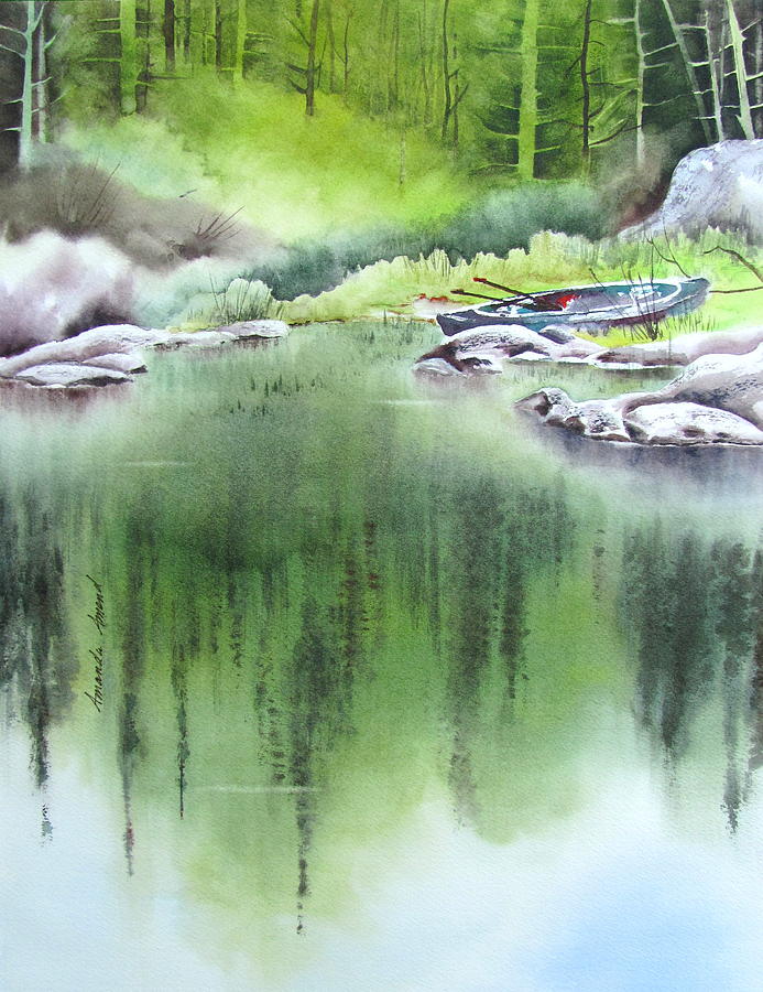 Rock Pond Triptych 3 Painting by Amanda Amend