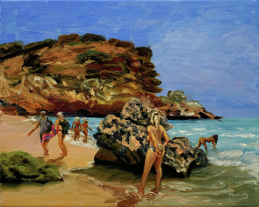 Rock pool on an Alentejo beach Painting by Peregrine Roskilly