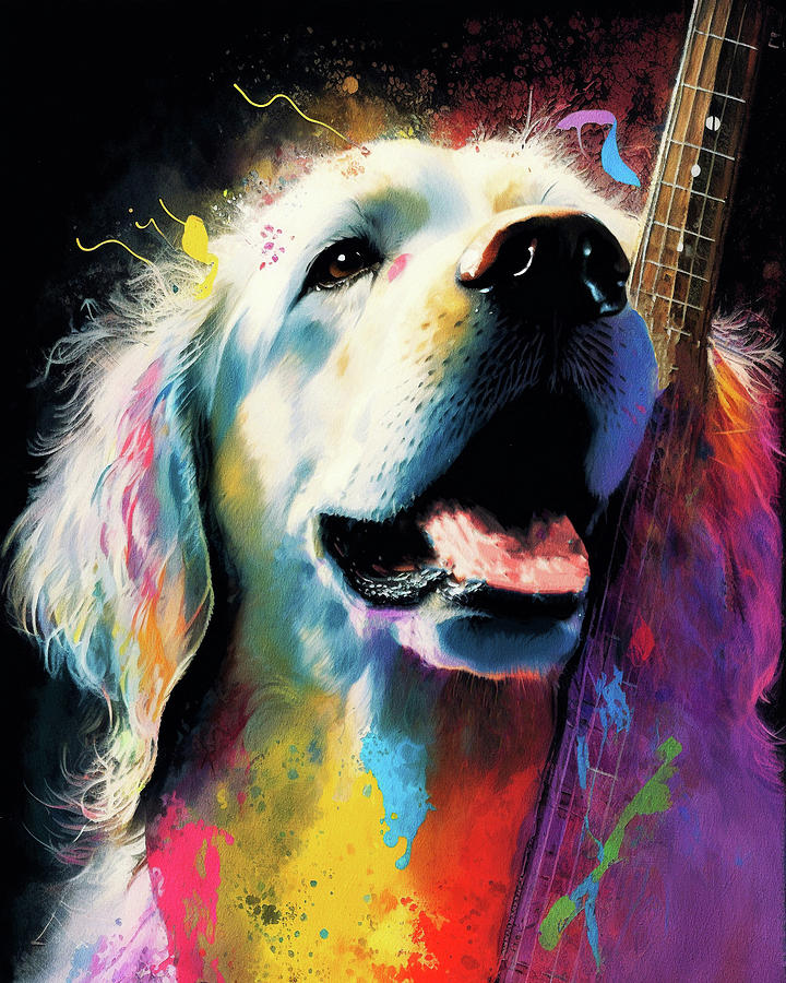 Music Painting - Rock Star Musician - Fanny Anime Golden Retriever Dog Colorful Graphic 001 by Aryu