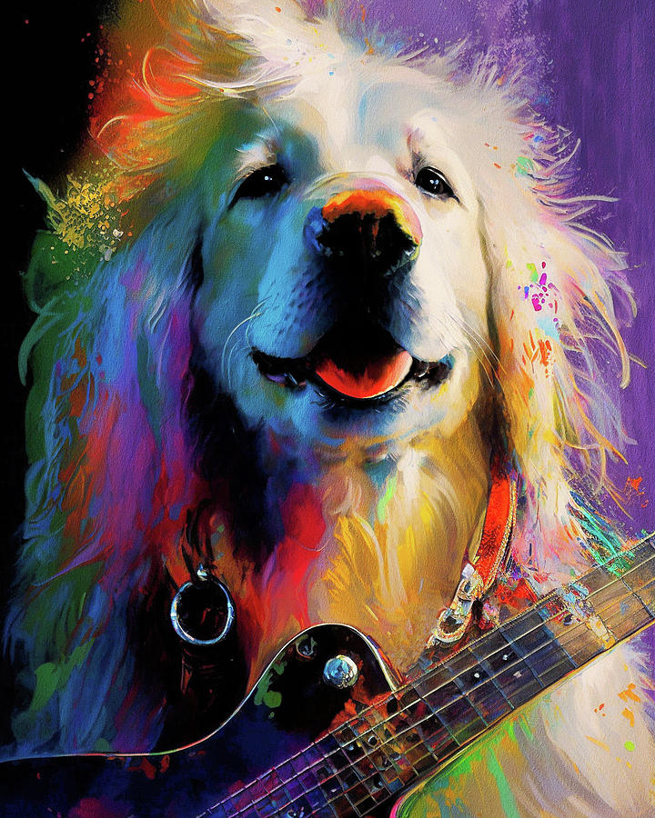 Music Painting - Rock Star Musician - Fanny Anime Golden Retriever Dog Colorful Graphic 002 by Aryu