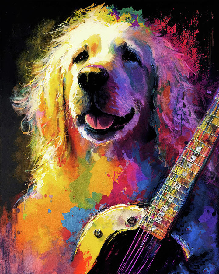 Music Painting - Rock Star Musician - Fanny Anime Golden Retriever Dog Colorful Graphic 003 by Aryu
