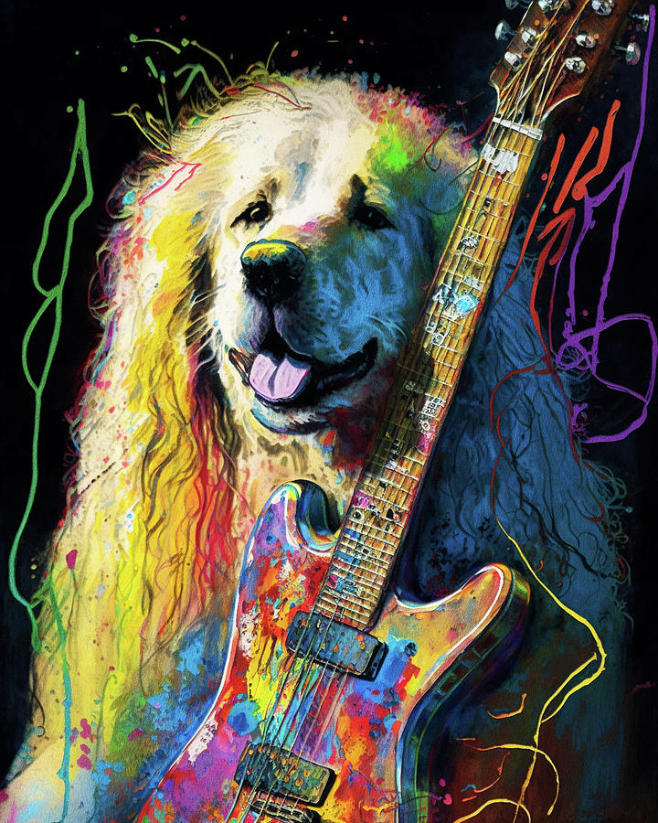 Music Painting - Rock Star Musician - Fanny Anime Golden Retriever Dog Colorful Graphic 004 by Aryu
