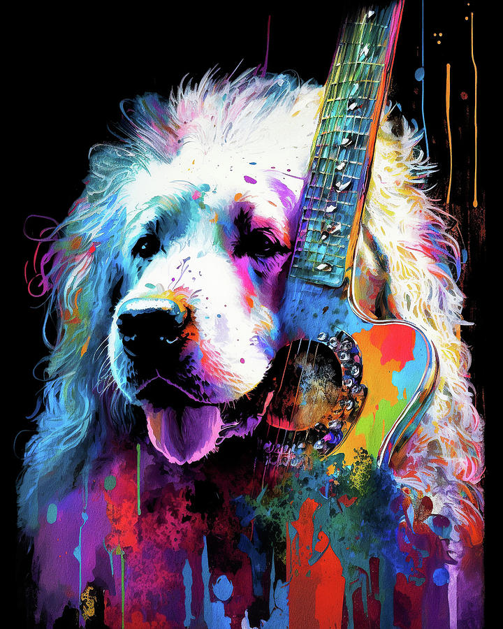 Music Painting - Rock Star Musician - Fanny Anime Golden Retriever Dog Colorful Graphic 006 by Aryu