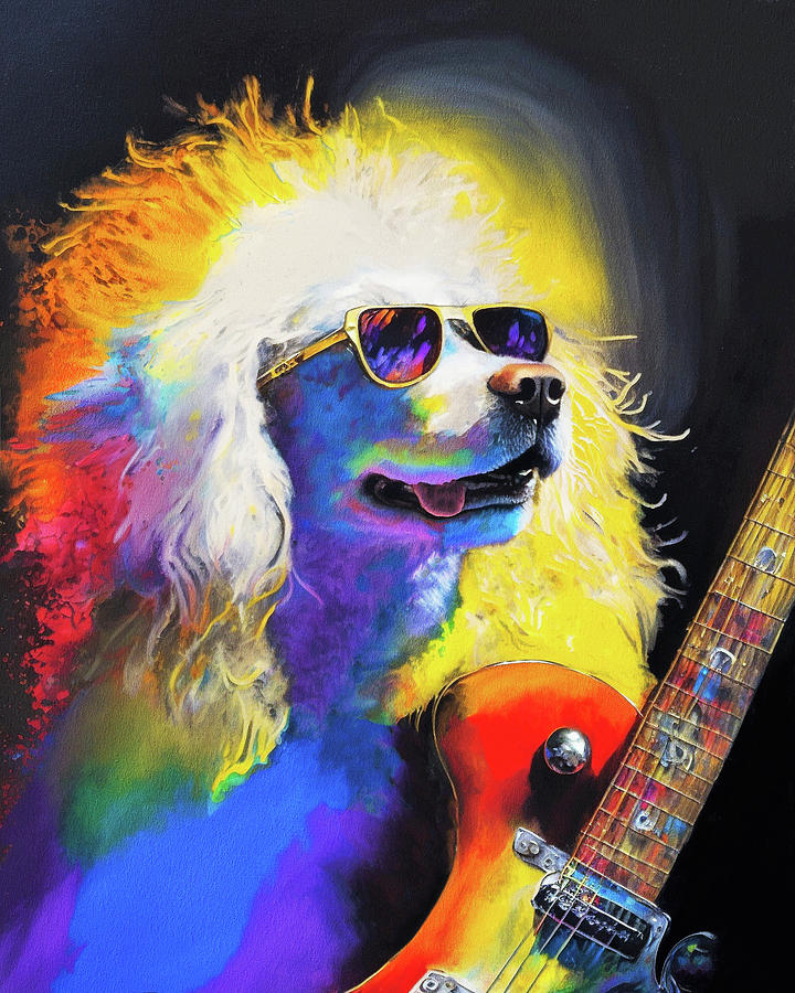 Music Painting - Rock Star Musician - Fanny Anime Golden Retriever Dog Colorful Graphic 008 by Aryu
