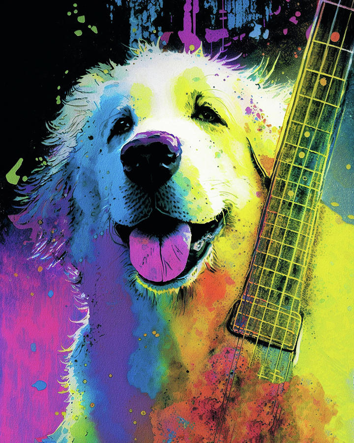 Music Painting - Rock Star Musician - Fanny Anime Golden Retriever Dog Colorful Graphic 010 by Aryu