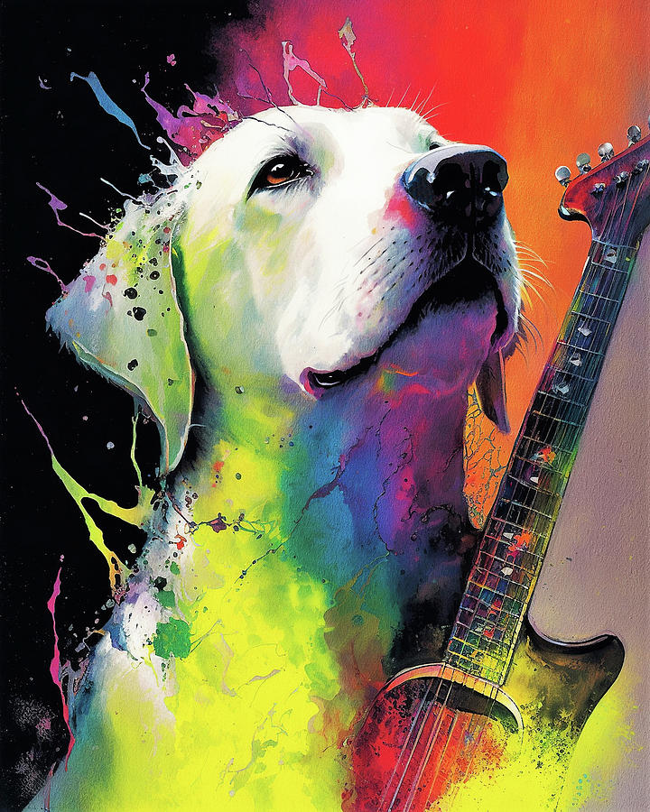 Music Painting - Rock Star Musician - Fanny Anime Labrador Retriever Dog Colorful Graphic 001 by Aryu