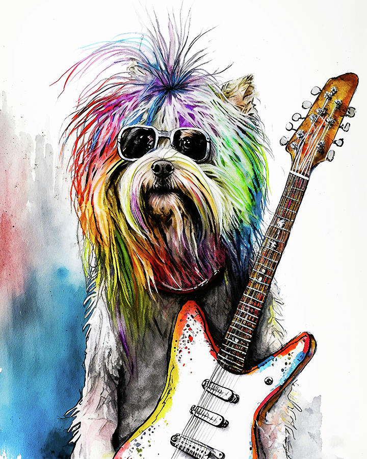 Music Painting - Rock Star Musician - Fanny Anime Yorkshire Terrier Dog Colorful Graphic 008 by Aryu