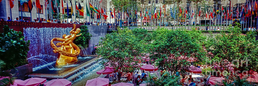 Rockefeller Plaza New York City Summer cafe and fountain  Photograph by Tom Jelen