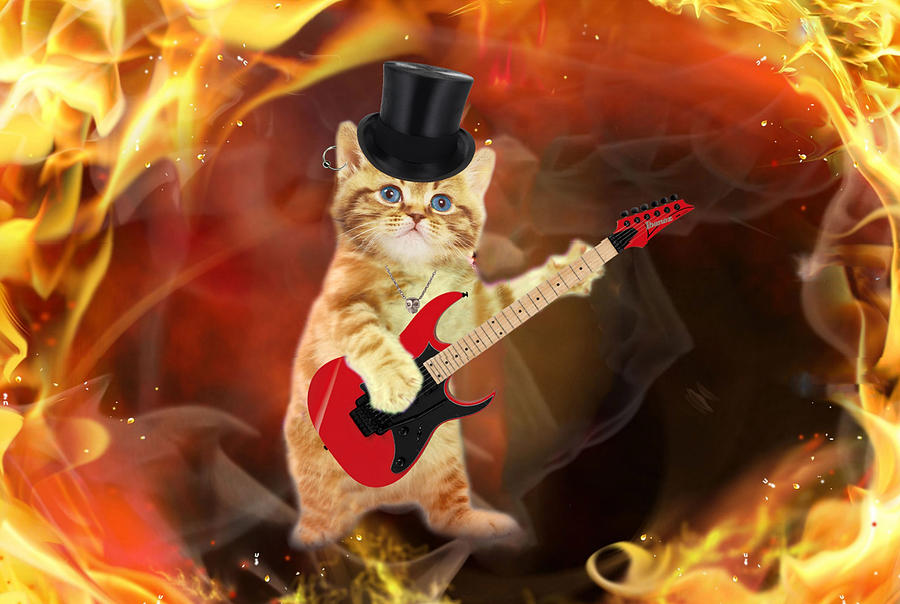 Rocker Cat In Flames Digital Art by Johnnie Art - Fine Art America