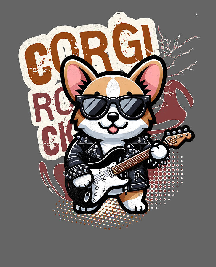 Rocker Funny Corgi Mixed Media