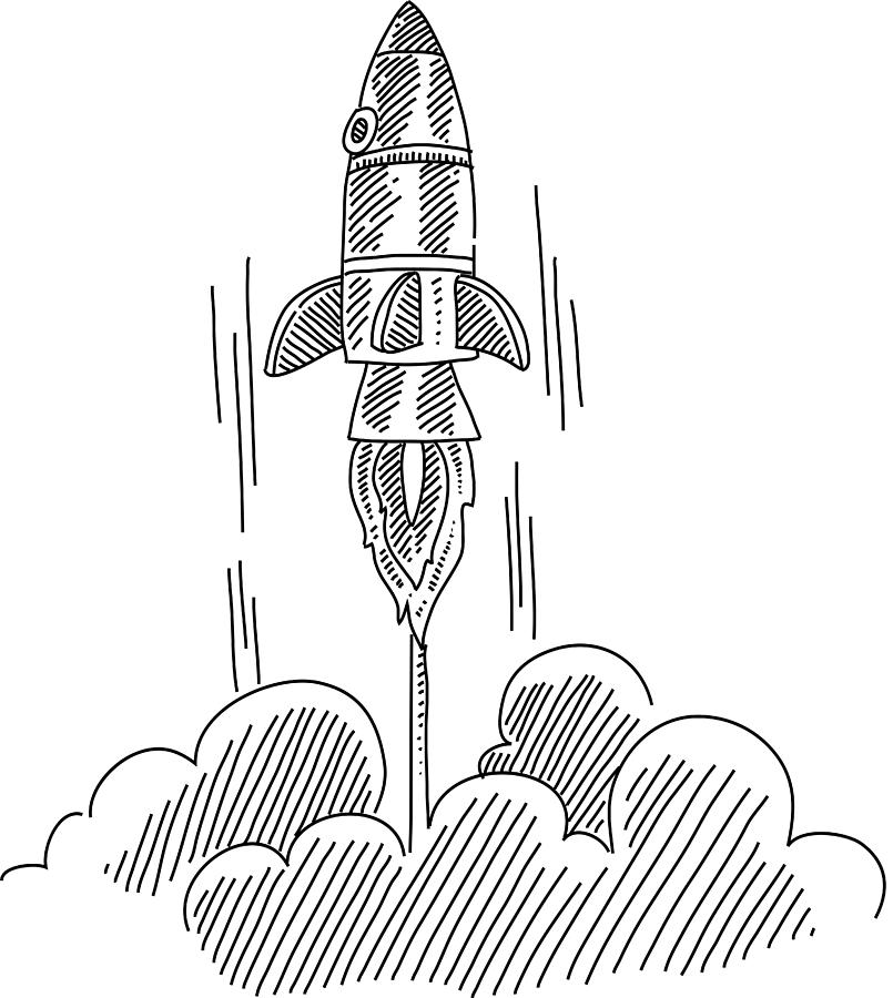 Rocket launch in Drawing Drawing by LEOcrafts