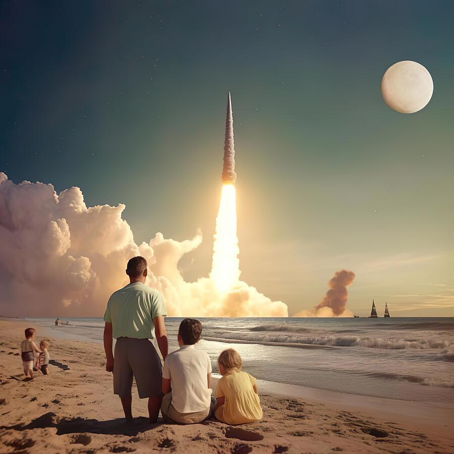 Rocket Launch on Beach Digital Art by Lisa Pearlman