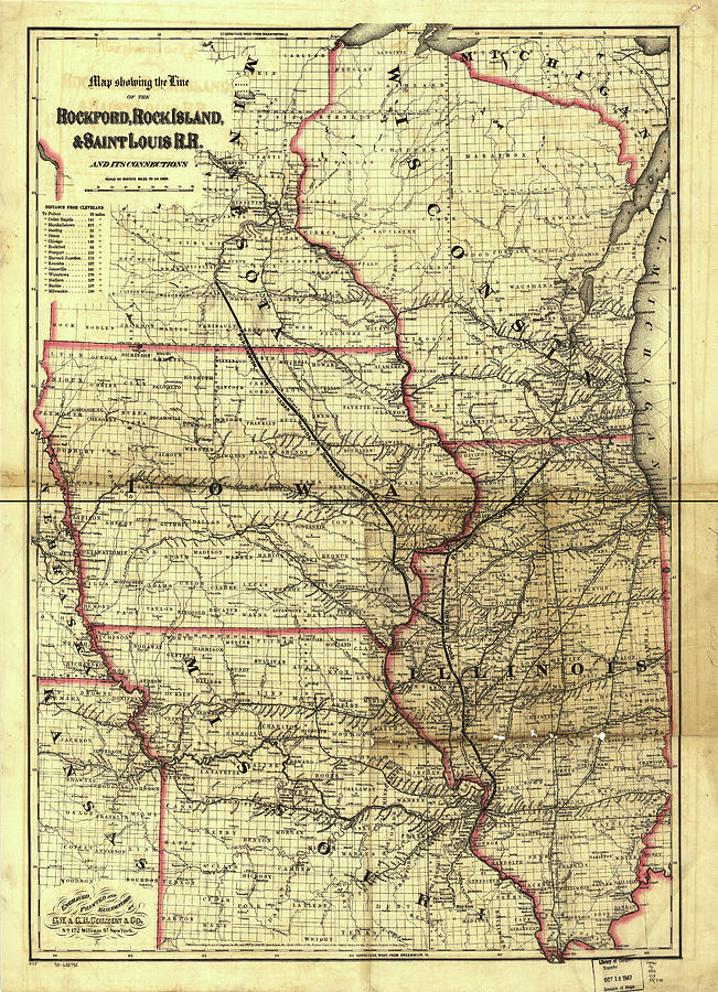 Transportation Drawing - Rockford Rock Island and Saint Louis Rail Road 1868 by Vintage Railroad Maps