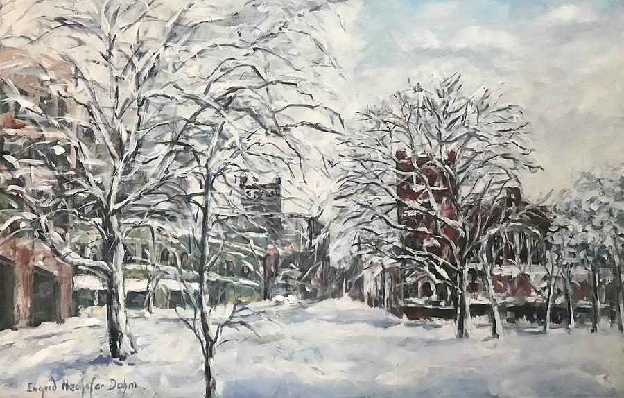 Rockford Winter Street Scene Painting by Ingrid Dohm