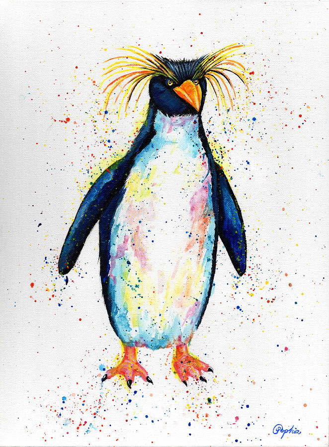 Colourful Rockhopper Penguin Painting By Sophia Chalklen - Pixels