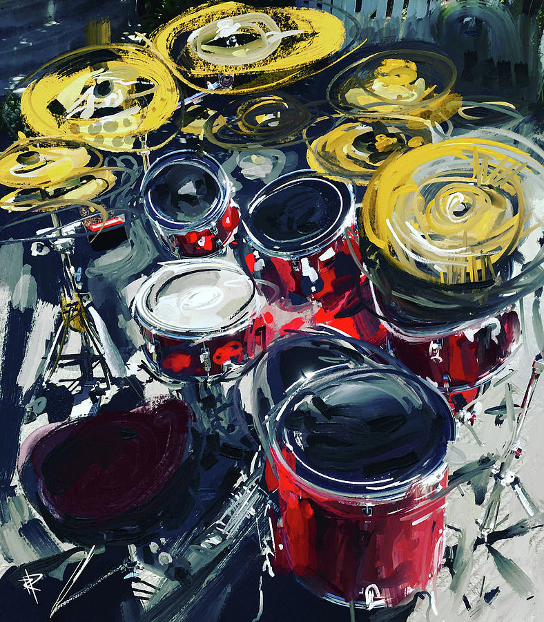 Rockin Red Drums Mixed Media by Russell Pierce