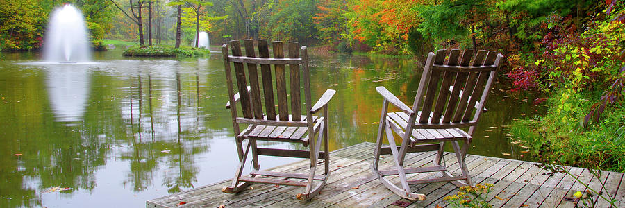 Rocking Chairs On The Pond - Fine Art Print Photograph by Kenneth Lane Smith