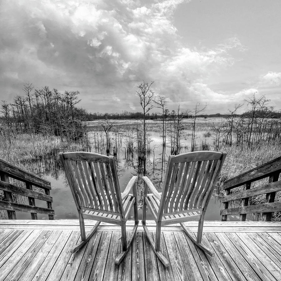 Fall Photograph - Rocking on the Porch Black and White by Debra and Dave Vanderlaan