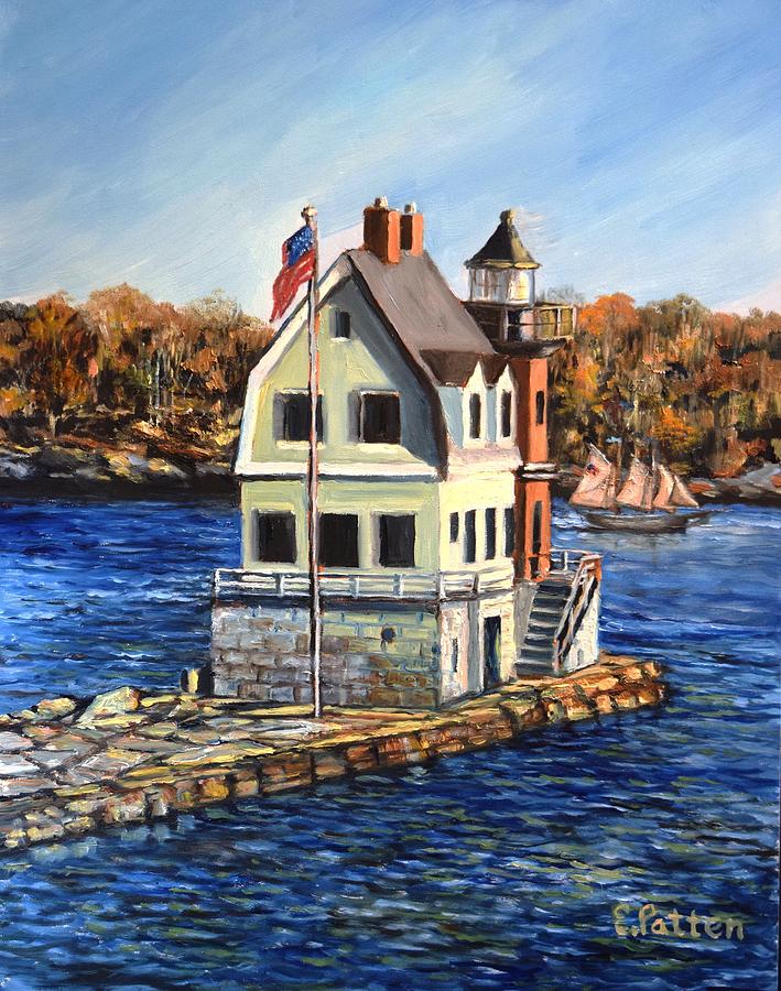 Rockland Breakwater Light Painting by Eileen Patten Oliver