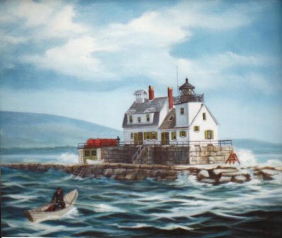 Rockland Breakwater Lighthouse Maine Painting by Teresa Trotter