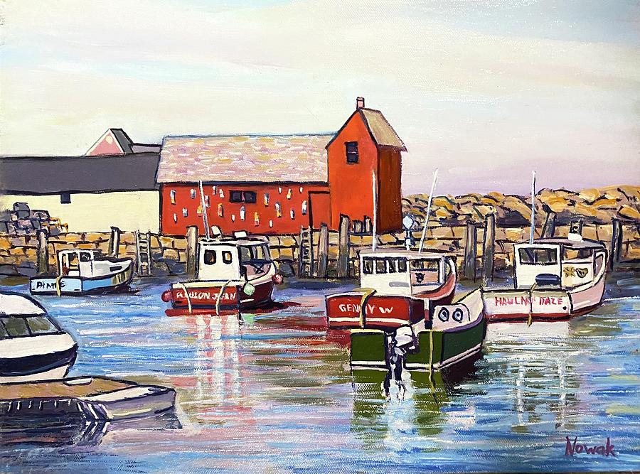Rockport Boats in Harbor Painting by Richard Nowak