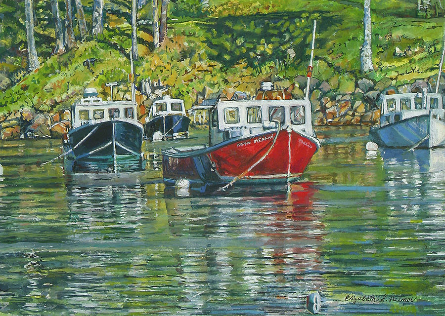 Rockport Lobster Boats Painting by Elizabeth Palmer