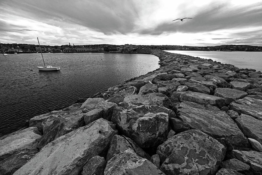 Rockport MA Bearskin Neck Breakwater Black and White Photograph by Toby McGuire