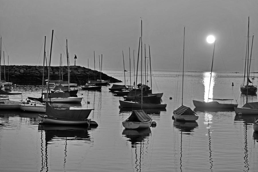 Rockport MA boats Rockport Harbor Black and White Photograph by Toby McGuire
