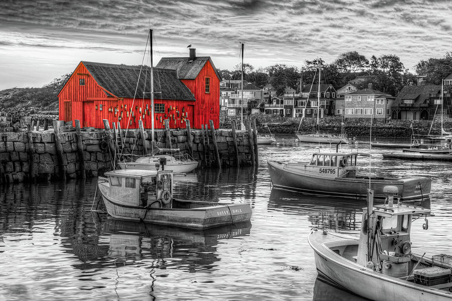 America Photograph - Rockport Red Fishing Shack - Motif #1 Selective Color by Gregory Ballos