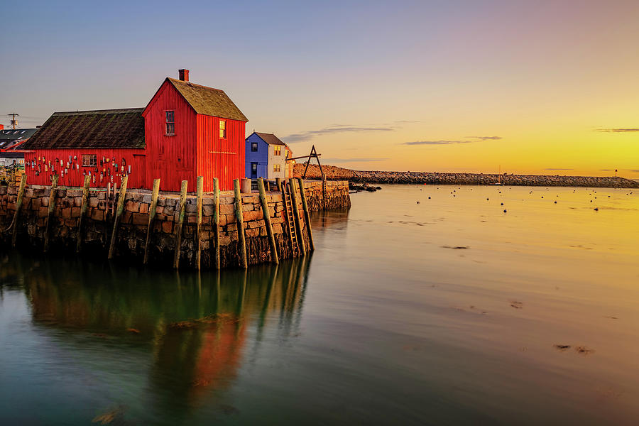 Motif 1 Photograph - Rockport Sunrise and Motif #1 Red Fishing Shack by Gregory Ballos