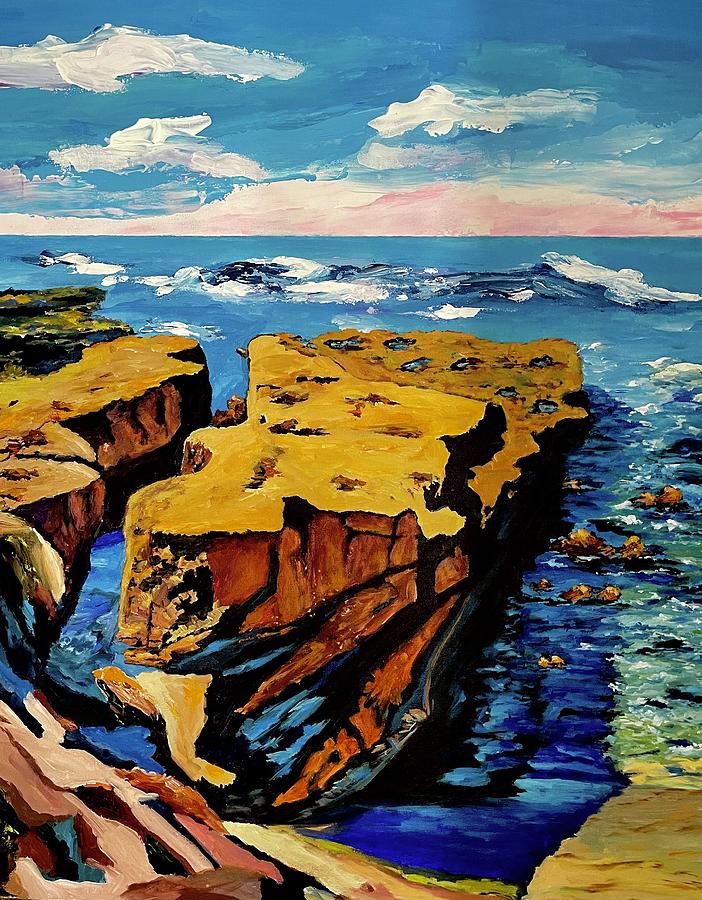 Rocks and sea Painting by Ray Khalife