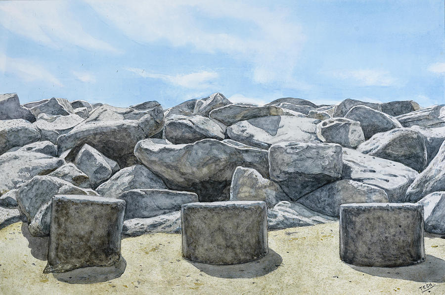 Rocks of Fort Fisher Painting by Tesh Parekh