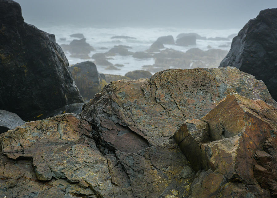 Rocks Water and Fog Photograph by Lynn Thomas Amber