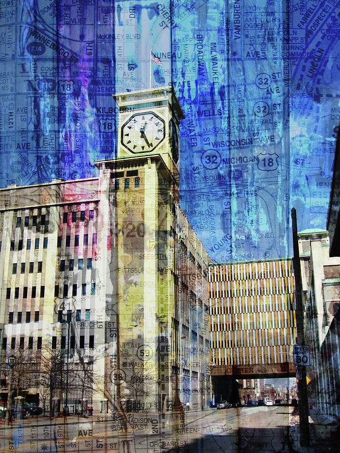 Rockwell Clock Tower and abstract paint layers Digital Art by Anita Burgermeister