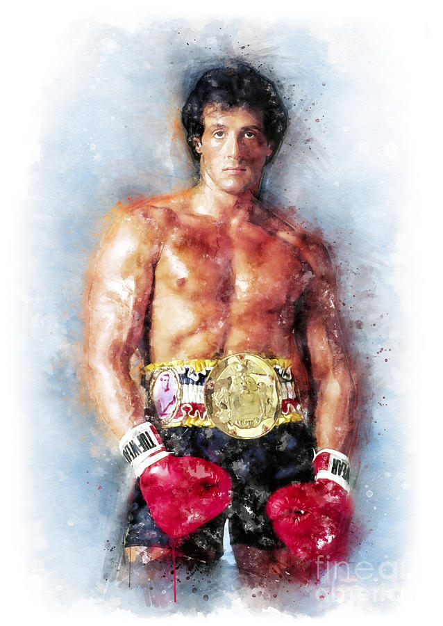 Rocky Balboa watercolor Mixed Media by Waldek Dabrowski