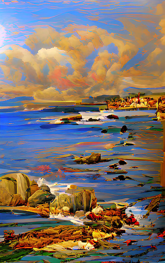 Rocky Beach at Lovers Point Looking At Monterey AI Digital Art by Barbara Snyder